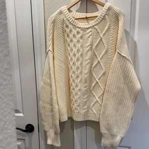 Free People Cream Cable Knit Sweater Size Large